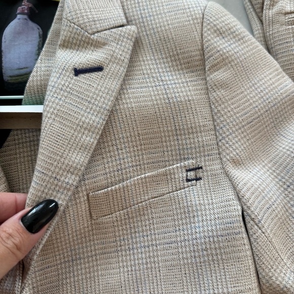 Single-breasted Checked 3 Piece Suit 3Y Light Beige Navy Blue Vest Trousers - Picture 4 of 16